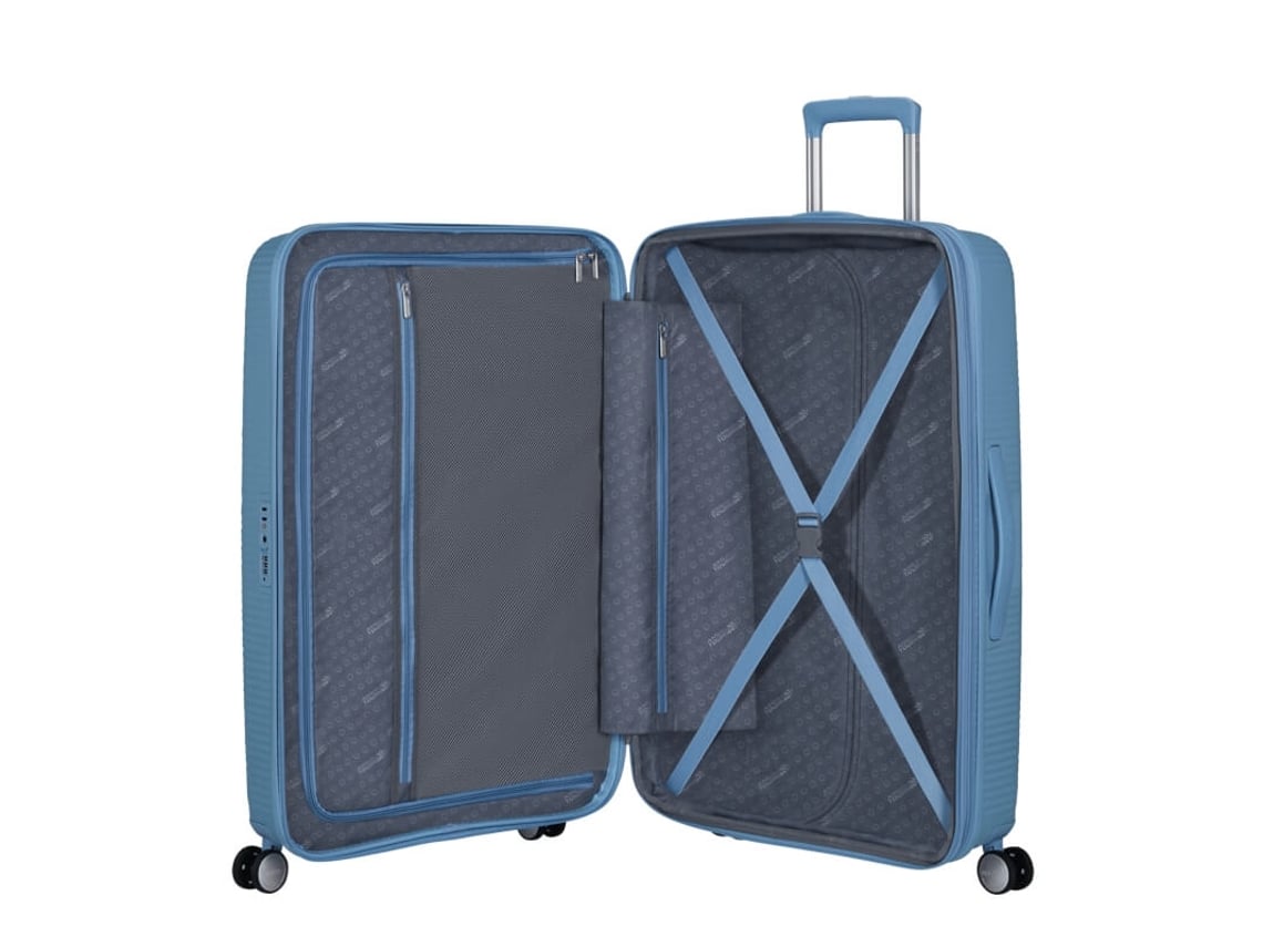 Maleta de viaje grande de 77 cm, 4 ruedas, caja de resonancia, color azul marino, American Tourister