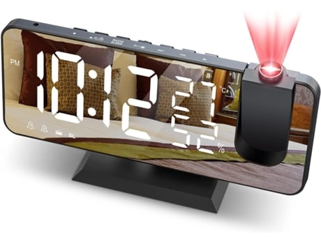 Projector Alarm Clock Ceiling FM Radio Alarm Clock Projection 180° Digital Clock with 7' LED Mirror Screen USB Charging Port Snooze Function Dual Ala