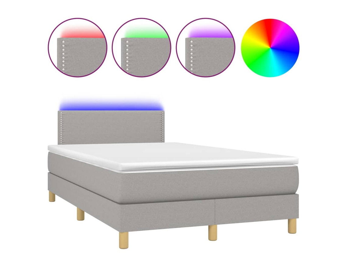 Maison Exclusive - Cama Box Spring Con Colchón Tela Y Led Gris Claro 120x200 Cm