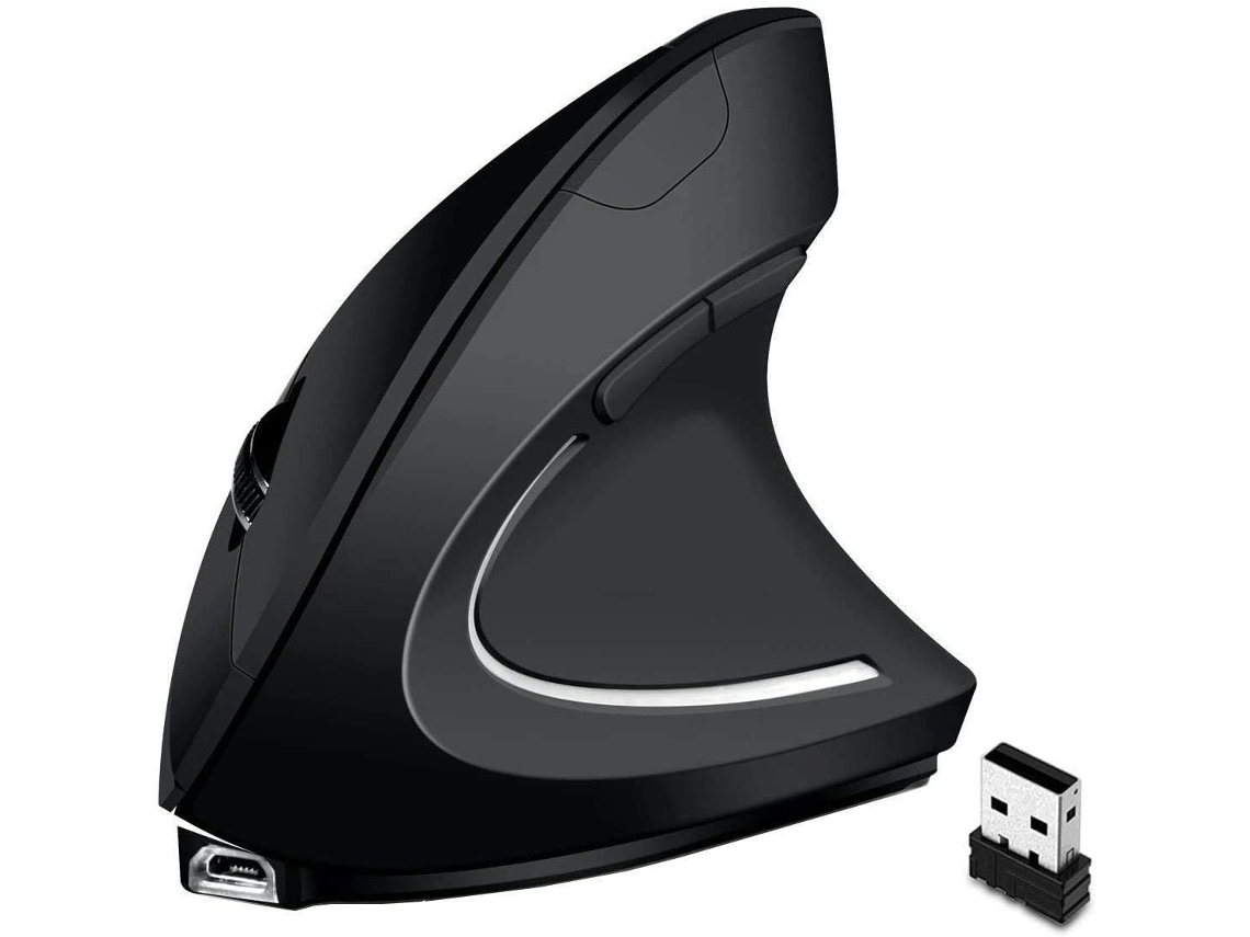 Ratón Inalámbrico Vertical Ergonómico Óptico Recargable 2.4G Bluetooth/Usb con 6 Botones Negro CHRUI