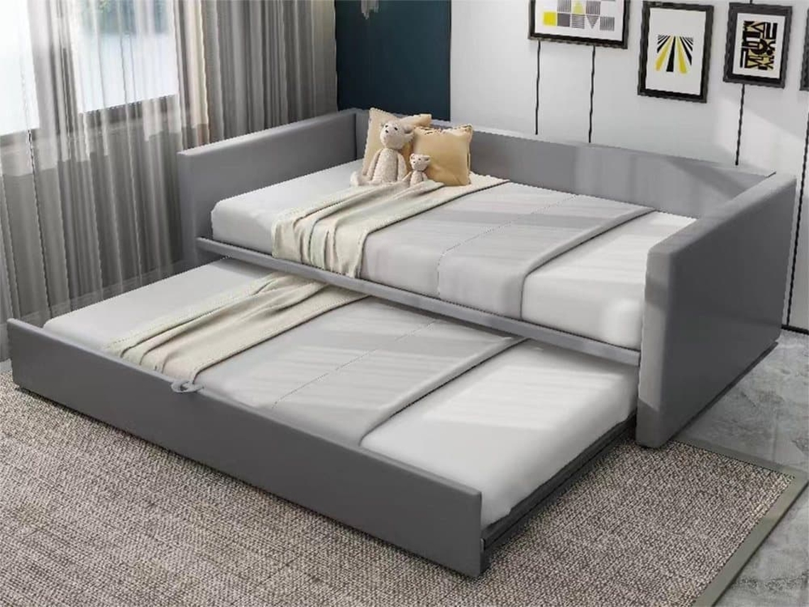 Cama Nido De Terciopelo Con Somier De Láminas - 90/180x200cm - Gris Claro