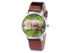 Reloj De Cuarzo Con Correa De Cuero Pu Moda Dial Redondo Pareja Casual Café