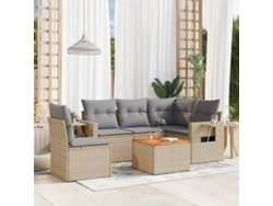 Conjunto de sofá de jardín de 6 piezas con cojines en mimbre beige mixto de DKD Home Decor