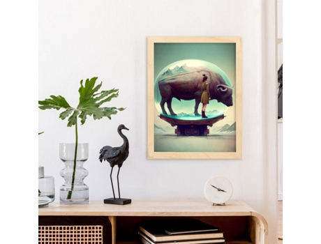 NACNIC Poster Toro En Estilo Surrealismo Cinematográfico Ilustraciones Y Grabados De Historieta Abstracta Y Artística A4 Marcos Negros