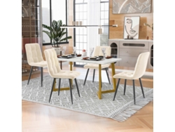 Conjunto de Mesa y Sillas de Comedor Rectangular de 117 cm, Sillas de Terciopelo Beige Patas Doradas Estilo
