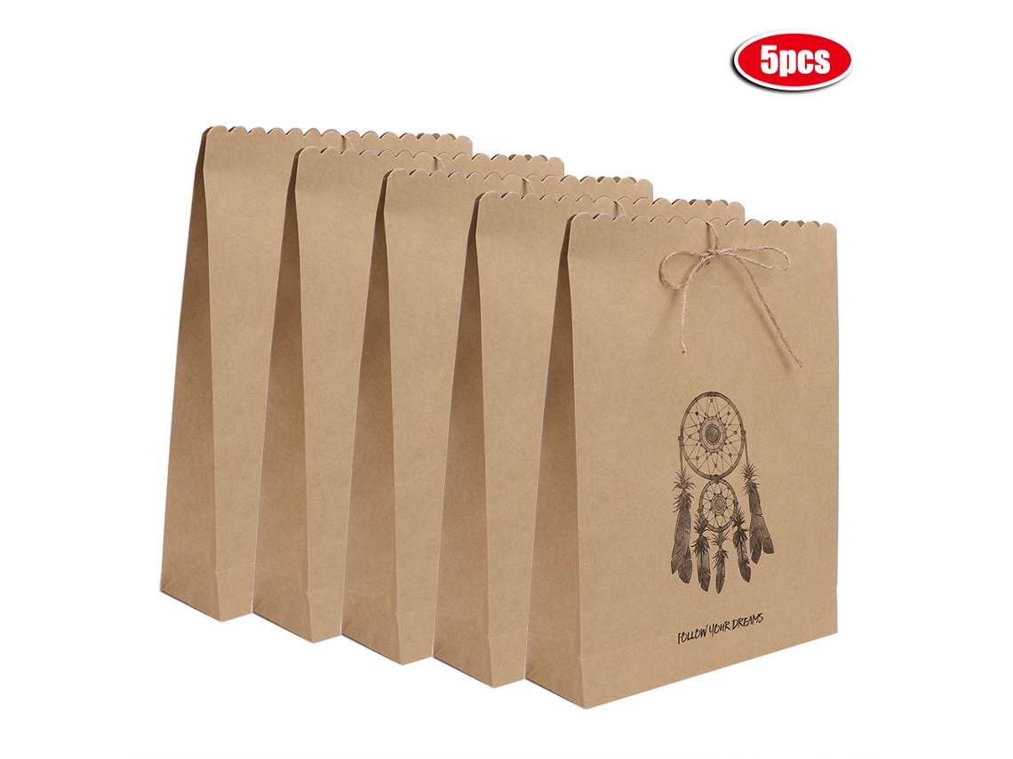 Bolsas de regalo Kraft resistentes con asa de cuerda (paquete de 5)