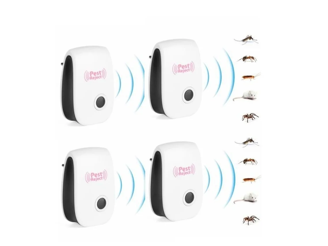 Set de 4 Unidades de Repelente Ultrasónico Repelente Electrónico Antimoscas Mosquitos Cucarachas Ratones Ratas