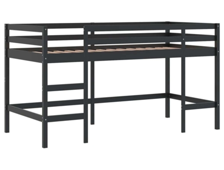 Cama alta de niños escalera VIDAXL madera maciza pino negra (90x200 cm)