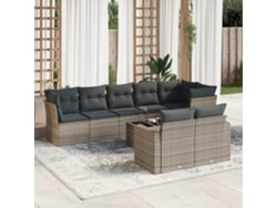 Conjunto de sofá de jardín de 9 piezas con cojines, mimbre gris, DKD Home Decor
