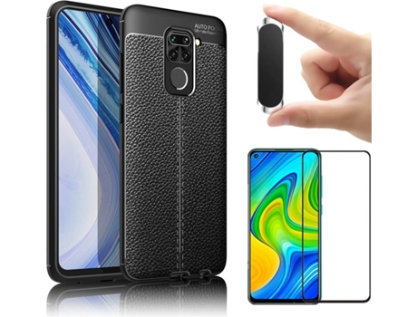 Kit Funda, Protector y Soporte Xiaomi Redmi Note 9 Rugged Leather Gris