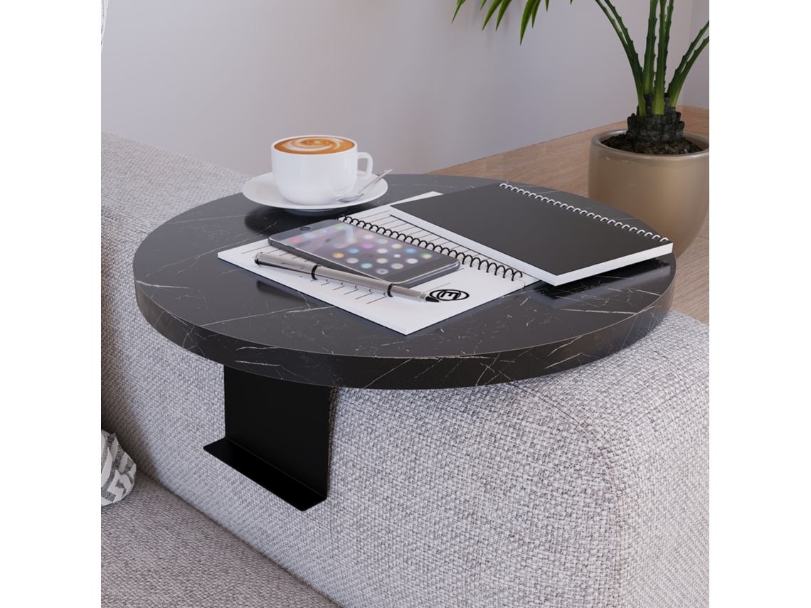 Bandeja ajustable para sofá Kuleskyd Ø34cm - Efecto mármol negro [EN.CASA]