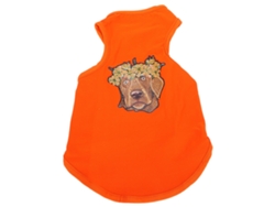 Camiseta Naranja Con Estampado De Cachorro, Suave, Transpirable Y Adornada Con Pedrería, Talla M.