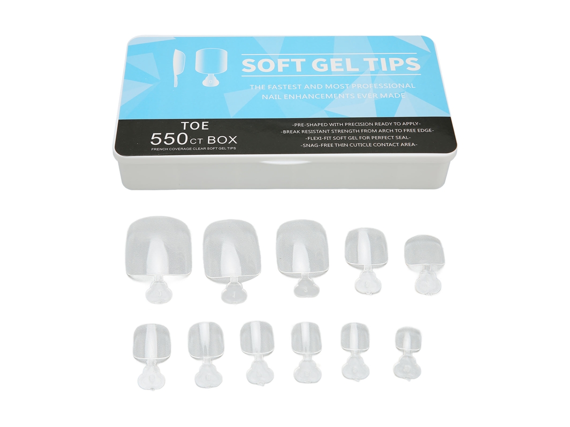 Uñas planas Kkml-550, cobertura completa, transparentes, ultrafinas, de varios tamaños, con caja de almacenamiento.
