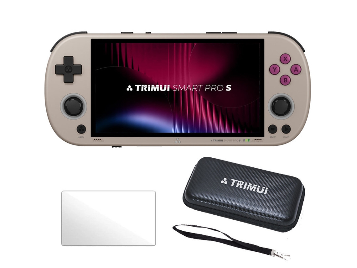 Consola Retro Szsmart Trimui Smart Pro S De 4,96" Ips Linux Wifi Bt 30+ Simuladores 256gb Con 16000 Juegos + Bolsa + Cristal Templado - Gris