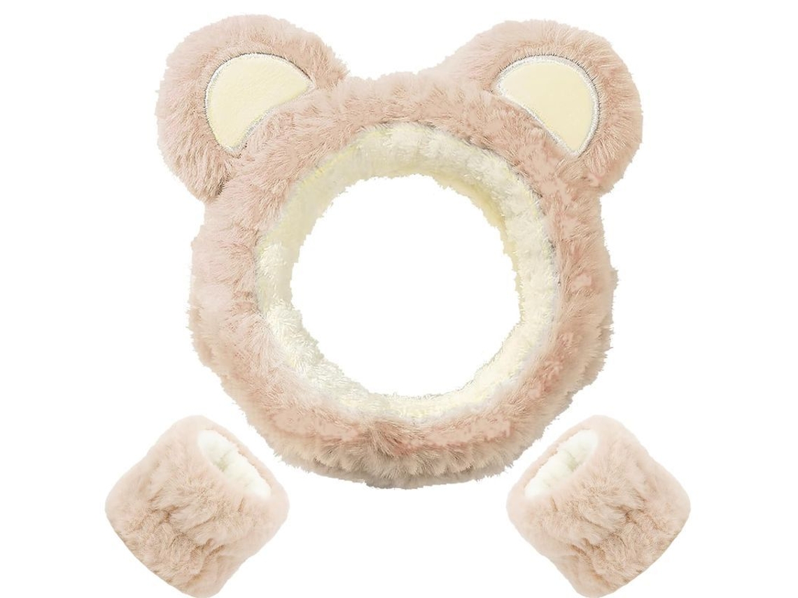 Conjunto De Tiara Y Pulseras Para Lavarse La Cara, Tiara Con Encantadoras Orejas De Oso Para Maquillaje Y Cuidado Facial.