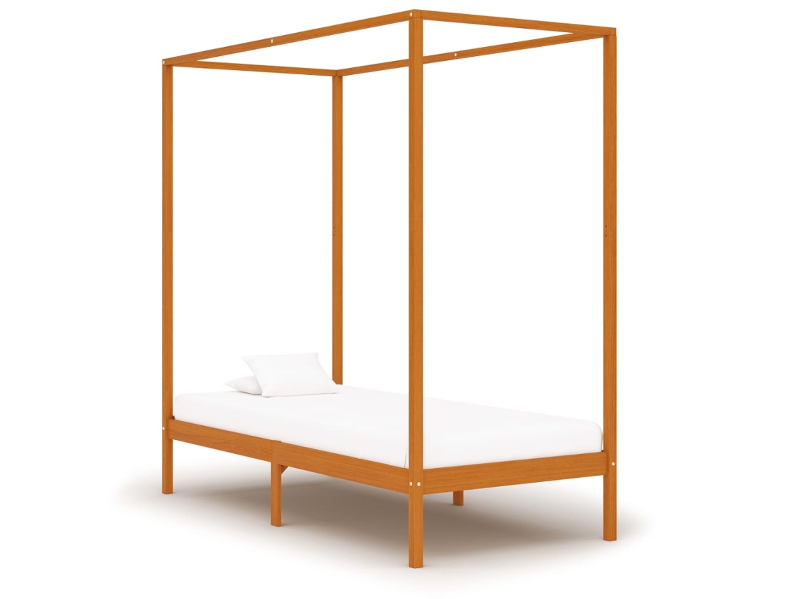 Cama Con Dosel Sin Colchón Madera Maciza Marrón Miel 100x200 Cm