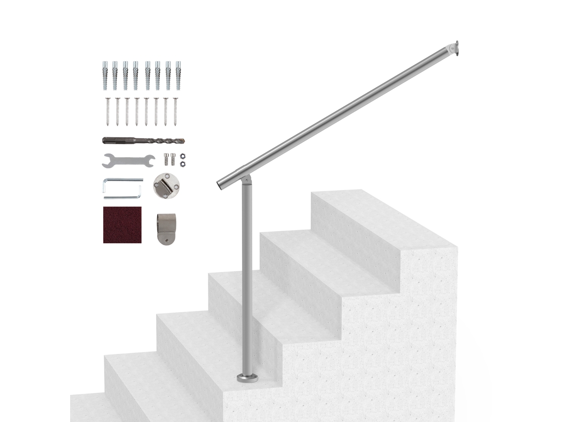 Pasamanos Succebuy De Acero Inoxidable Para Escalones Exteriores De 39,4 In/100 Cm, Plateados, Para Porche Y Terraza