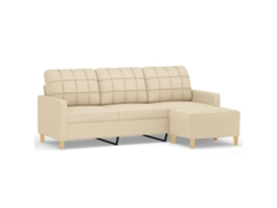 Maison Exclusive - Sofá De 3 Plazas Con Taburete De Tela Crema 180 Cm