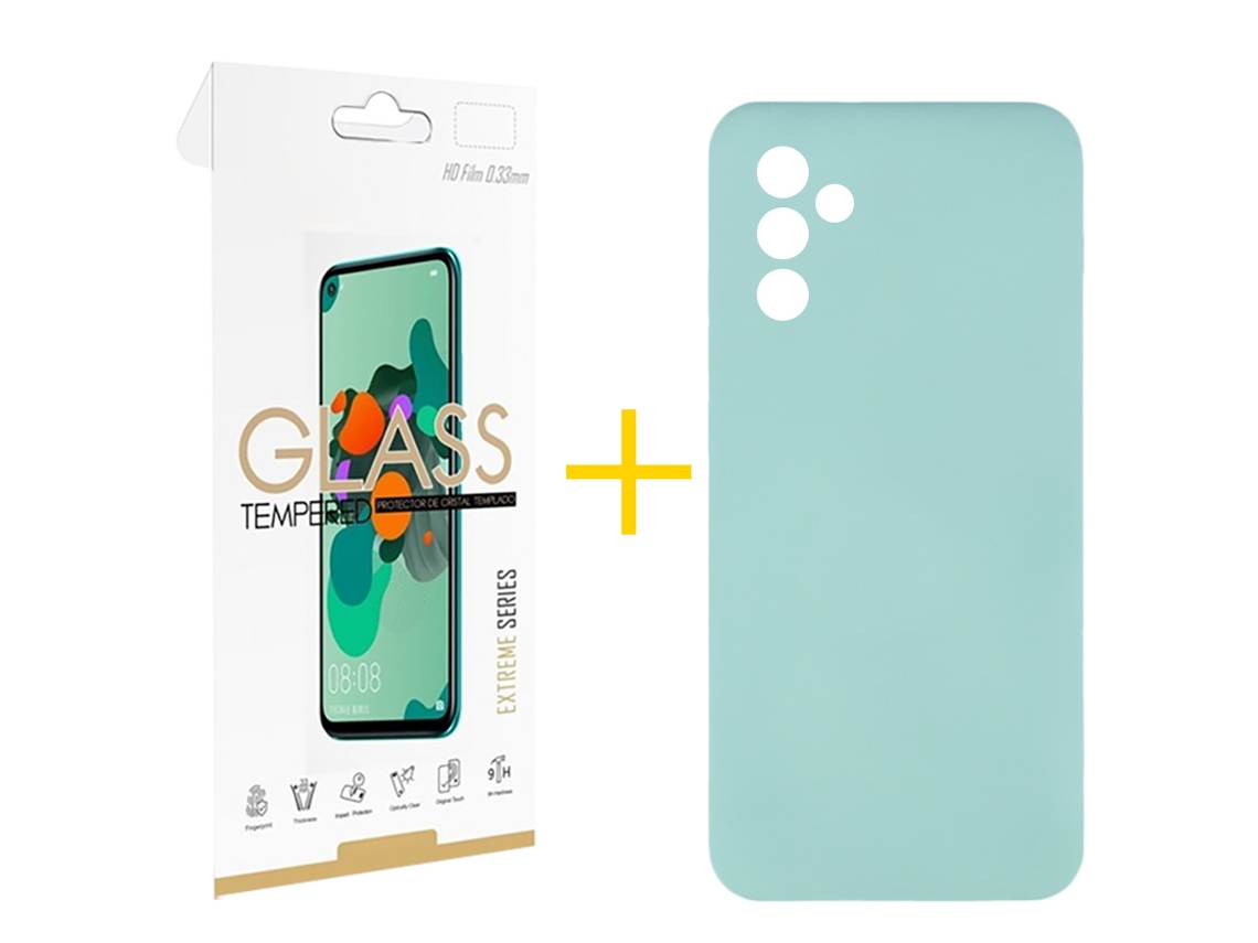 Pack 1 X Película de Vidrio Templado 2.5D + Funda SKYHE para Samsung Galaxy A55 5G Silicona Líquida Verde-Água