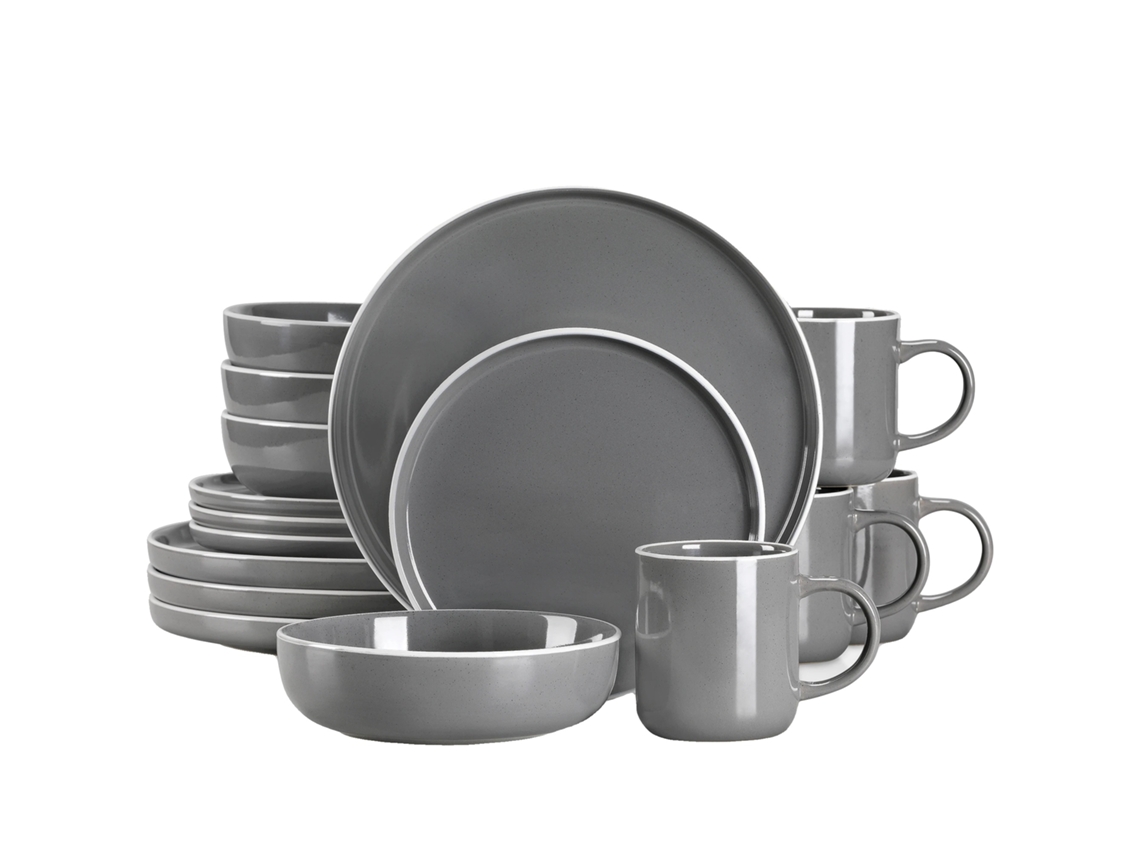 Juego de vajilla de piedra gris, incluye platos, cuencos y tazas, gris, 16 piezas