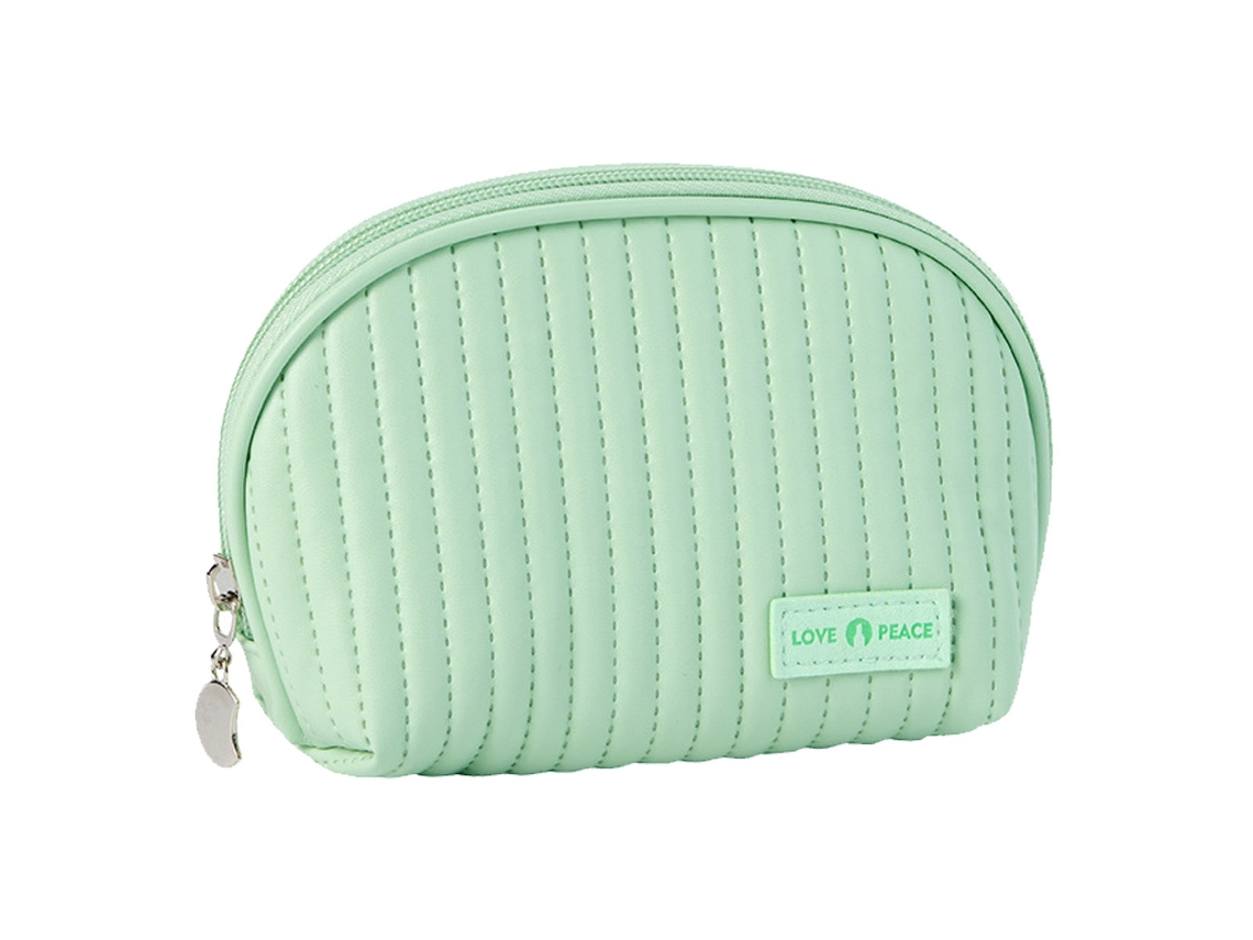 Neceser de maquillaje para mujer, diseño de media luna, impermeable, portátil, color verde (16 x 13,5 x 5 cm)