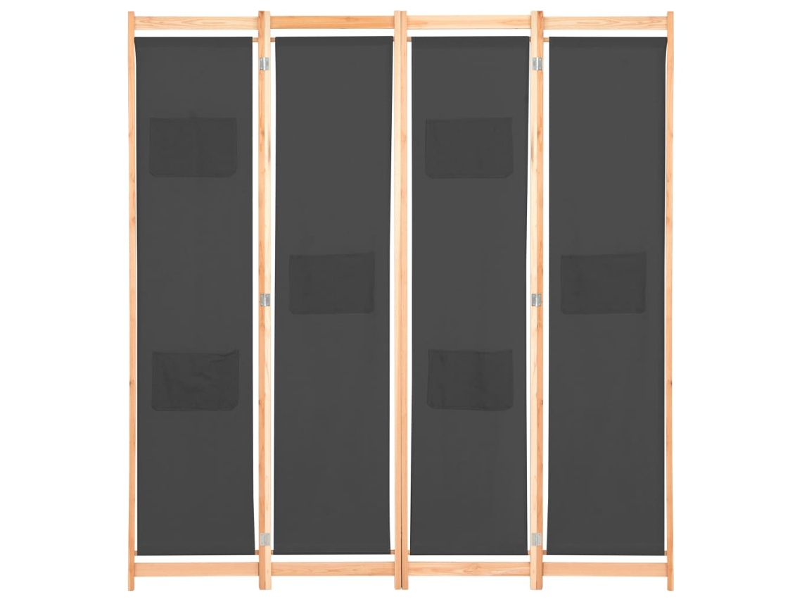 Biombo Divisor | Biombo Separador | Separador De Ambientes De 4 Paneles De Tela Gris 160x170x4 Cm