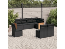 Conjunto de sofá de jardín de 8 piezas con cojines en mimbre sintético negro de DKD Home Decor