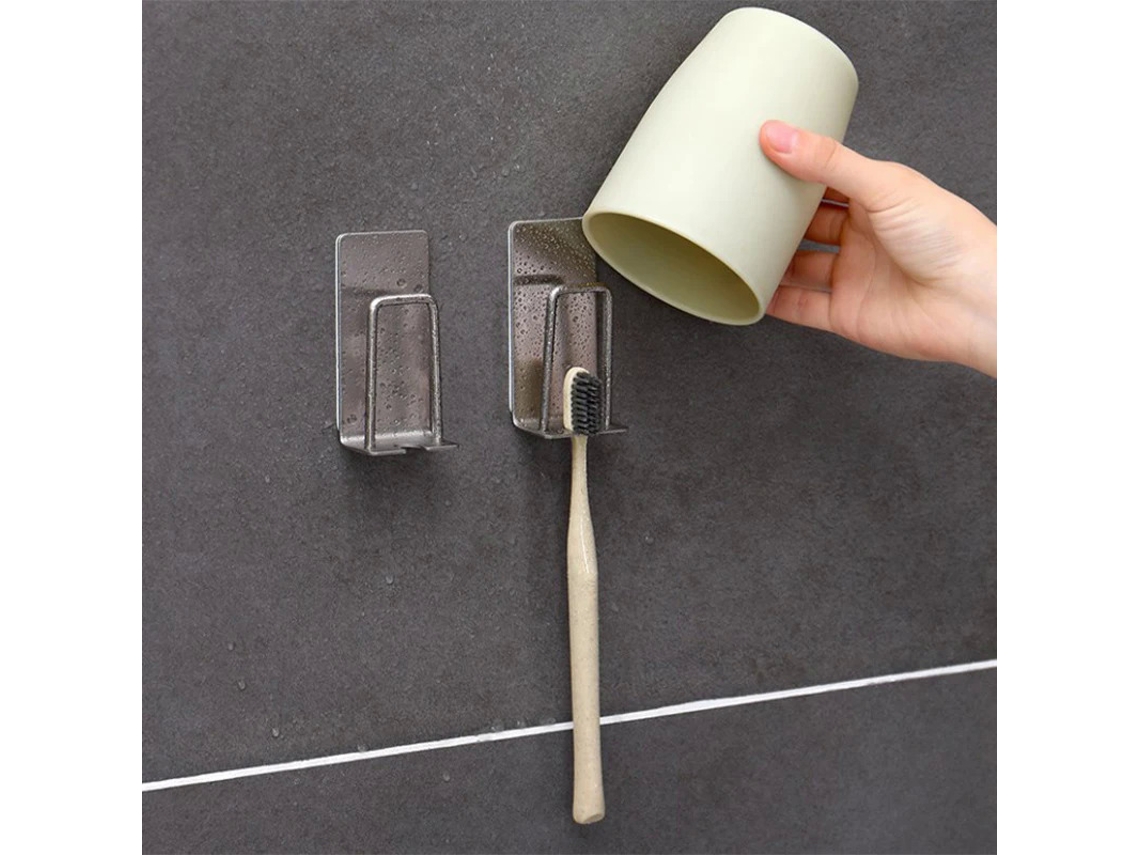 Portacepillos De Dientes Adhesivo De Pared En Acero Inoxidable, Apto Para Baños Y Cocinas.