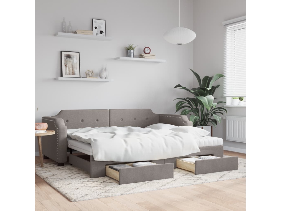 Sofá Cama Nido Con Cajones Tela Gris Taupe 90x200 Cm
