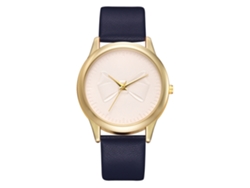 Reloj De Pulsera De Cuarzo Para Mujer Con Correa De Poliuretano, Esfera Redonda Y Decoración De Lazo Azul.