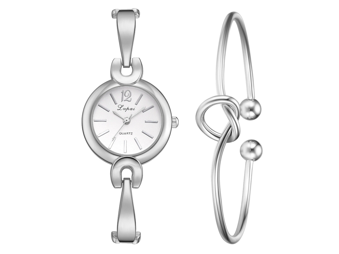 Conjunto De Reloj De Pulsera De Aleación Con Diamantes De Imitación Y Cuarzo Para Mujer P986 (plata Y Blanco)