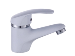 Grifo de lavabo, montaje sobre encimera, núcleo de válvula de latón, carcasa de metal, blanco, cromado