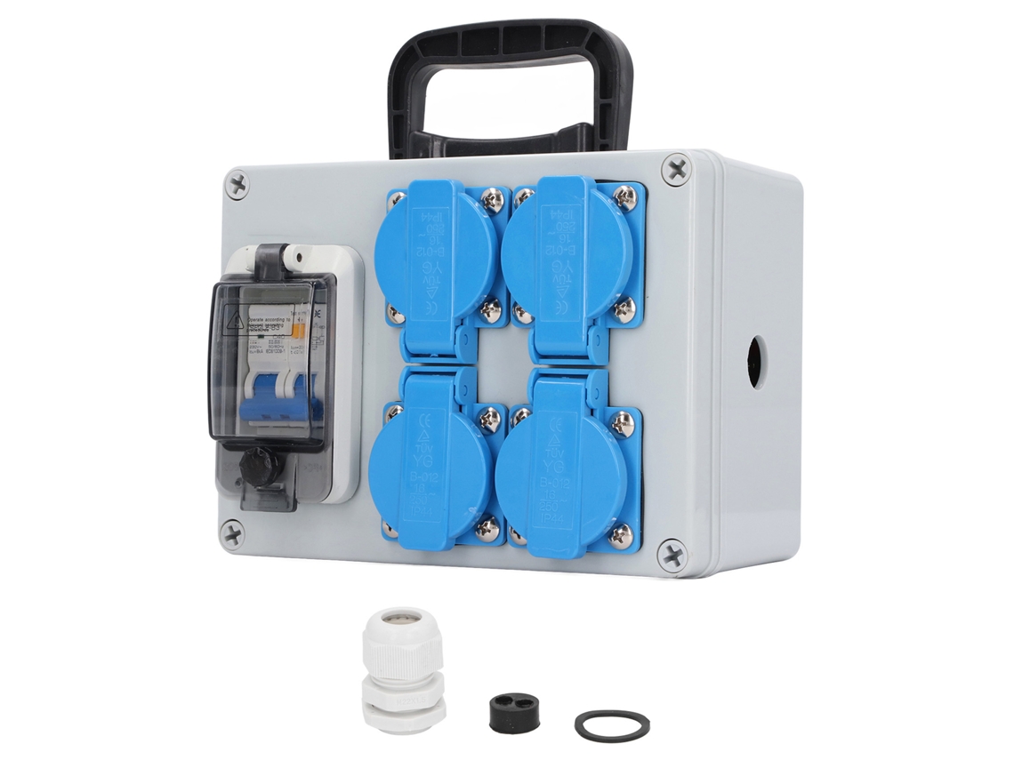 Caja De Socket Industrial Portátil 4 Posiciones Eu 250v 16a Con Interruptor Rcbo Rcd 1p+n 40a Ac230v