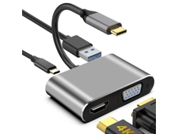 Hub Usb C 4 Em 1 – Hdmi 4k, Vga 1080p, 60w Pd, Usb 3.0 Para Macbook, Ipad E Samsung Hexinyigjly