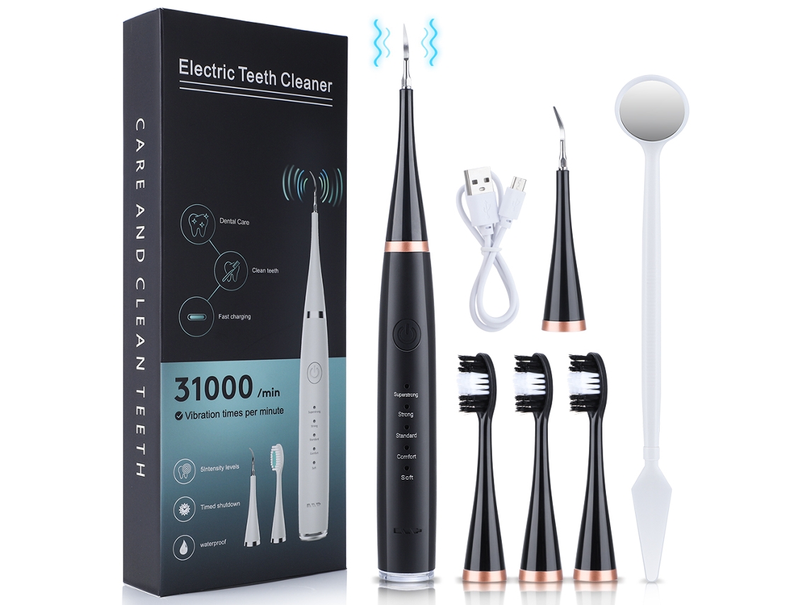 Cepillo de dientes eléctrico (negro) con limpiador dental sónico que elimina sarro, placa y manchas.