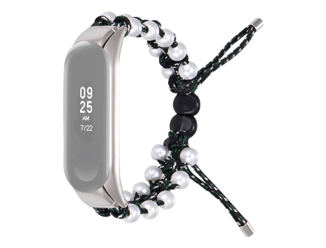 Correa de nailon decoración de cuentas diseño de cordón ajustable para Xiaomi Mi Band 5/6 - negro/verde