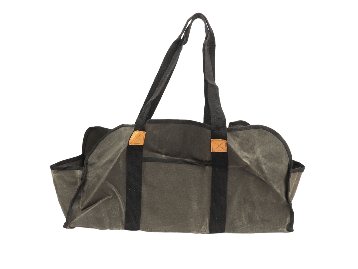 Bolsa De Madera De Lona Encerada Verde Oscuro, Impermeable, Con Asas Reforzadas, Para Acampar Y Para Chimeneas.