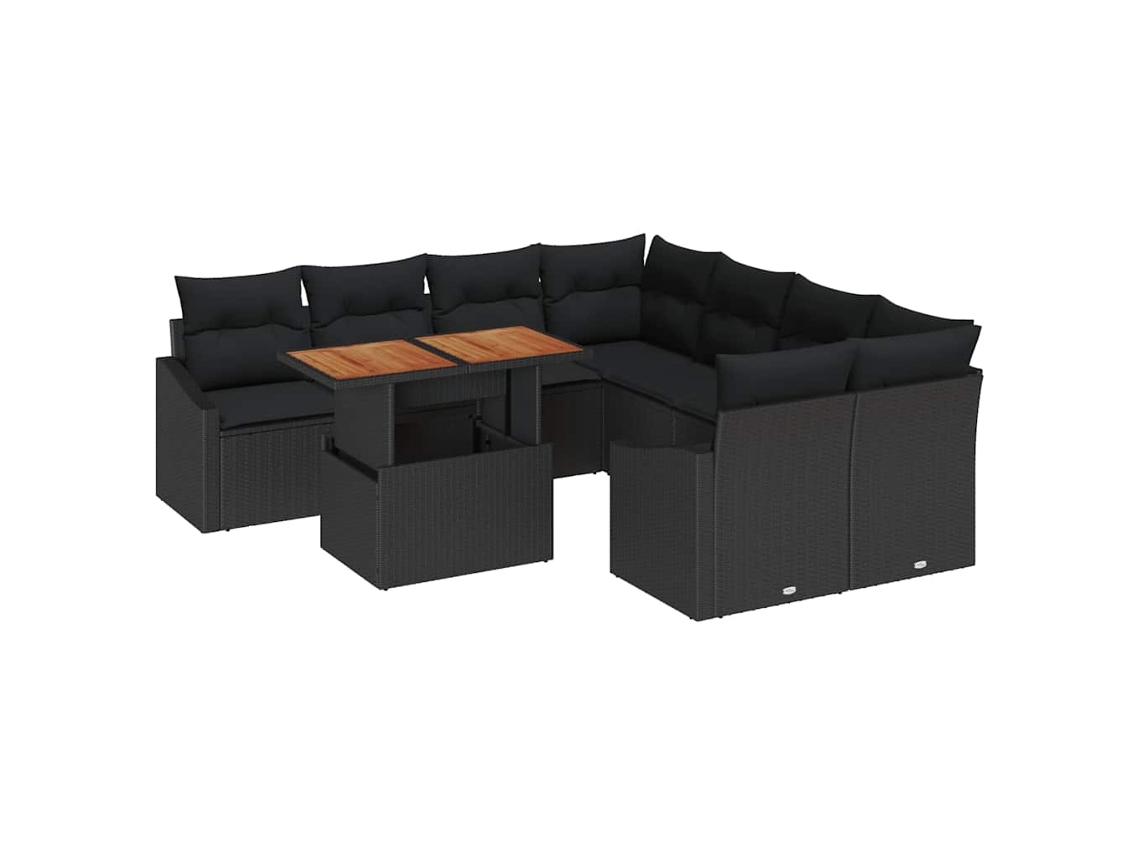 Maison Exclusive - Juego de comedor de jardín de 9 piezas en negro y marrón