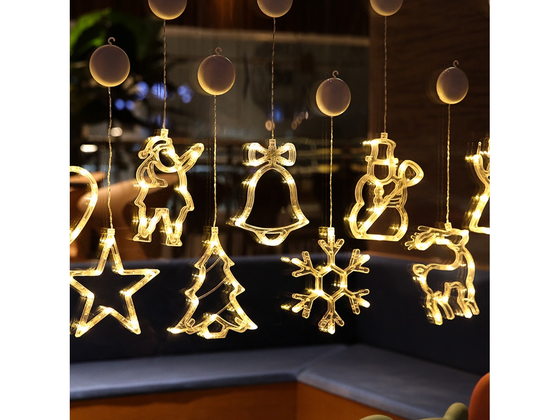 Luces Navideñas Para Ventana – Decoración Led Colgante Con Ventosa – Funciona Con Pilas (diseño De Ciervo)
