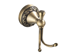 Gancho doble dorado de bronce retro con diseño de cuerno largo, herrajes para baño