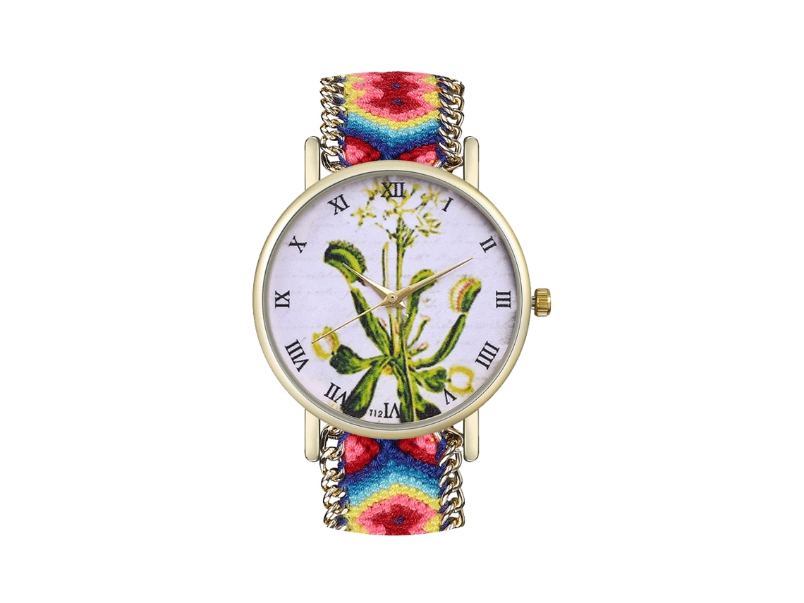 Reloj De Pulsera Informal Para Mujer Con Correa De Lana, Estampado Floral Y Movimiento De Cuarzo Moderno.