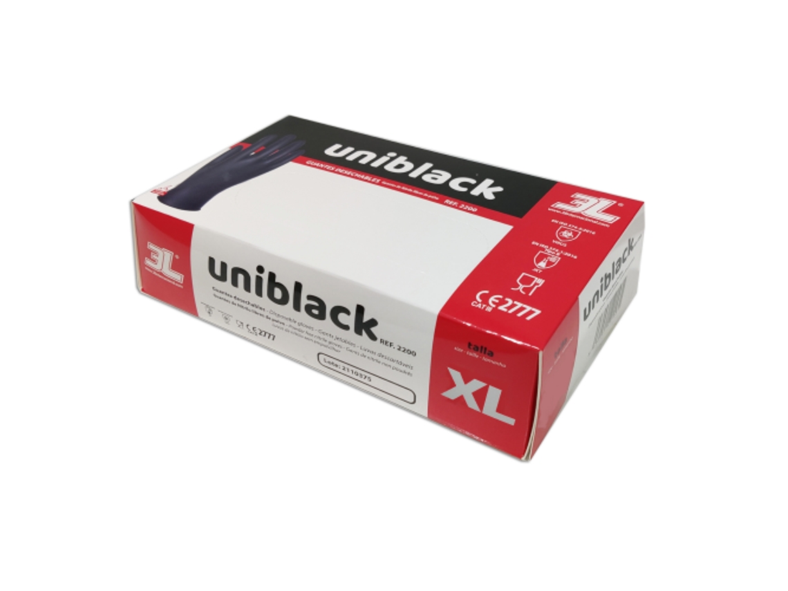 Guantes 3L INTERNACIONAL De Nitrilo Uniblack 100 Uds (Talla Xl)