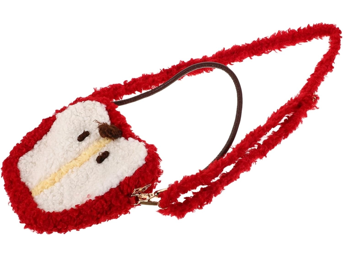 Bolso De Hombro De Felpa Con Forma De Manzana Para Niñas, Suave, Adorable Y Cómodo, Bolso De Invierno Perfecto.