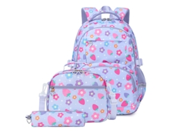 Mochila estudiantil estampada de tres piezas, gran capacidad, morada
