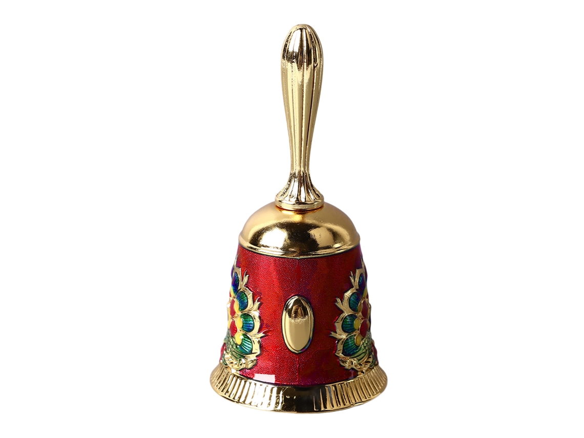 Campana Manual Antigua De Latón Con Exquisitos Diseños Para Fiestas, Bodas Y Escuelas - Oro, Rojo