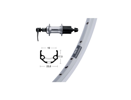Rueda trasera de aluminio WIENER Winora Ryde Zac19 36T Acera T3000