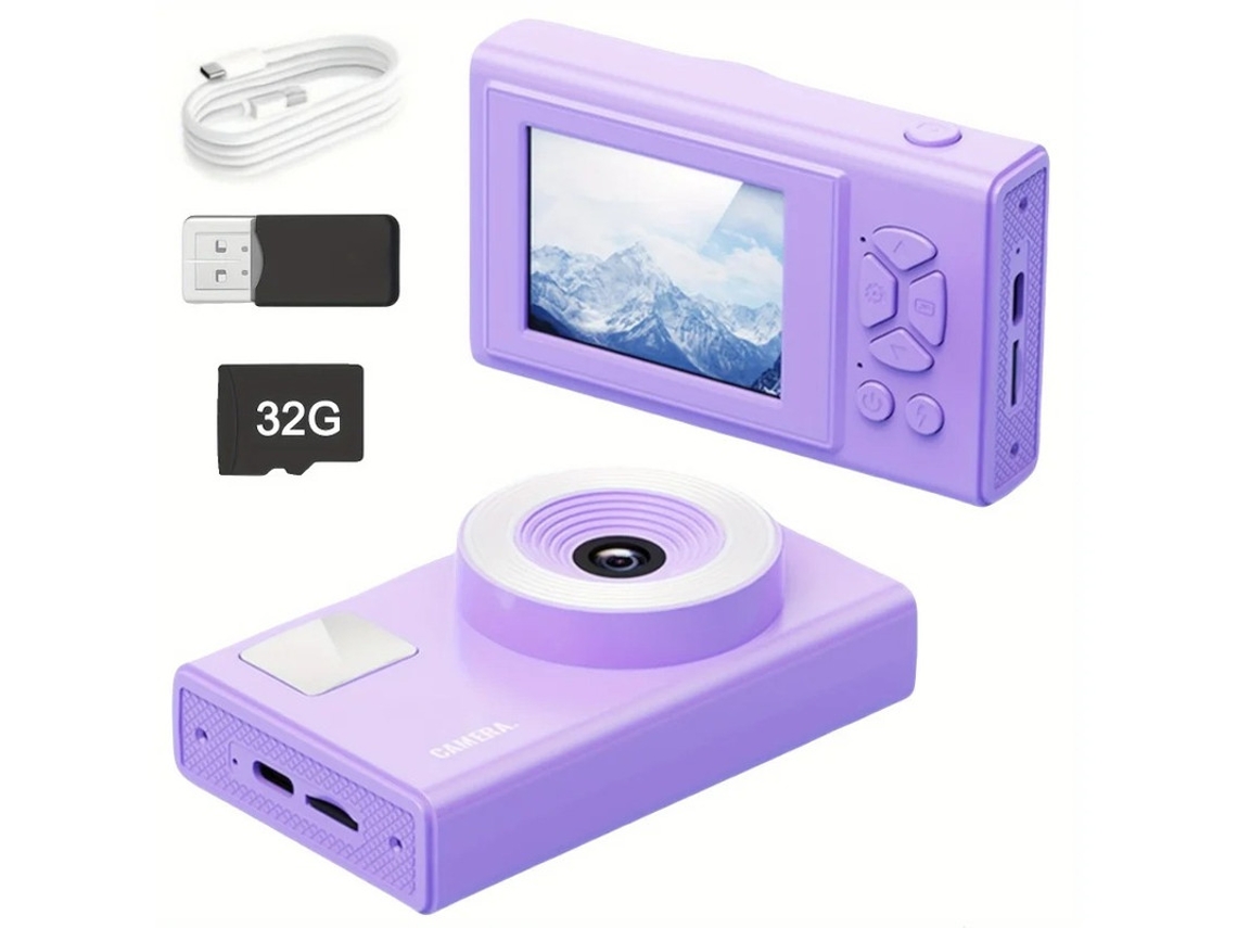 Cámara digital Yizhood HD 1080p, tarjeta de 32 GB, exposición manual, color morado