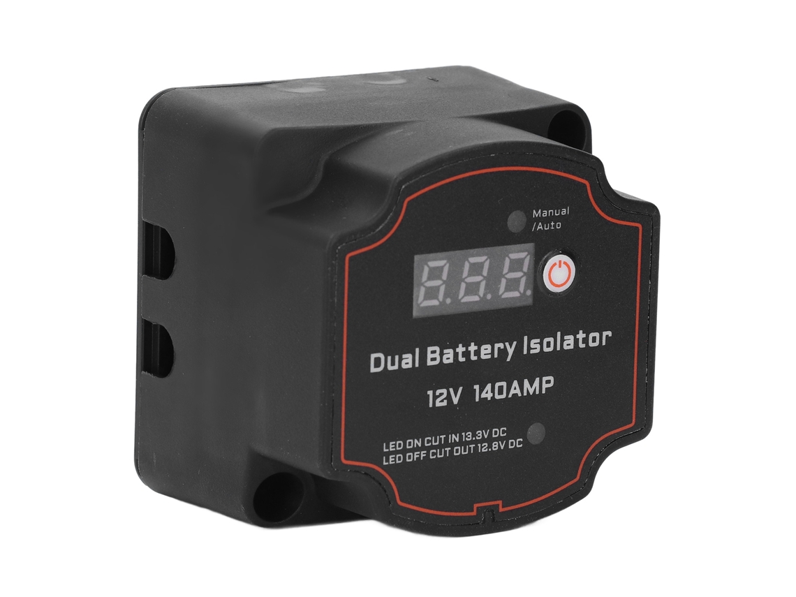 Kit aislador de doble batería de 5 m, 140 A, 12 V con relé de carga dividida y pantalla LED.