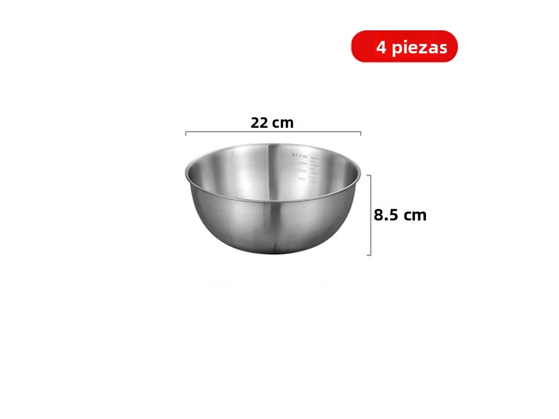 (juego De 4 Piezas, 22 Cm Plateado) Cuencos De Cocina De Acero Inoxidable, Cuencos Para Ensalada De Frutas De Estilo Coreano, Con Graduaciones