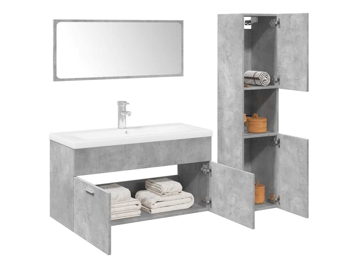 Juego de 4 piezas. Muebles de baño derivados de madera gris cemento Dkd Home Decor